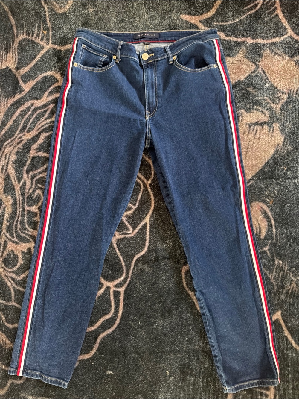 Tommy Hilfiger Navy Skinny Jeans with Red & White Side Stripes - Picture 3 of 7